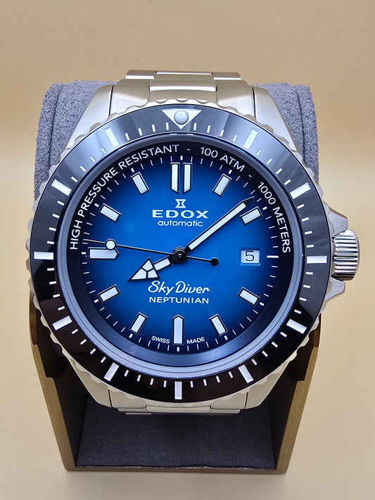 Edox Blue Neptunian Sky Diver 44mm + curea rubber originală full set