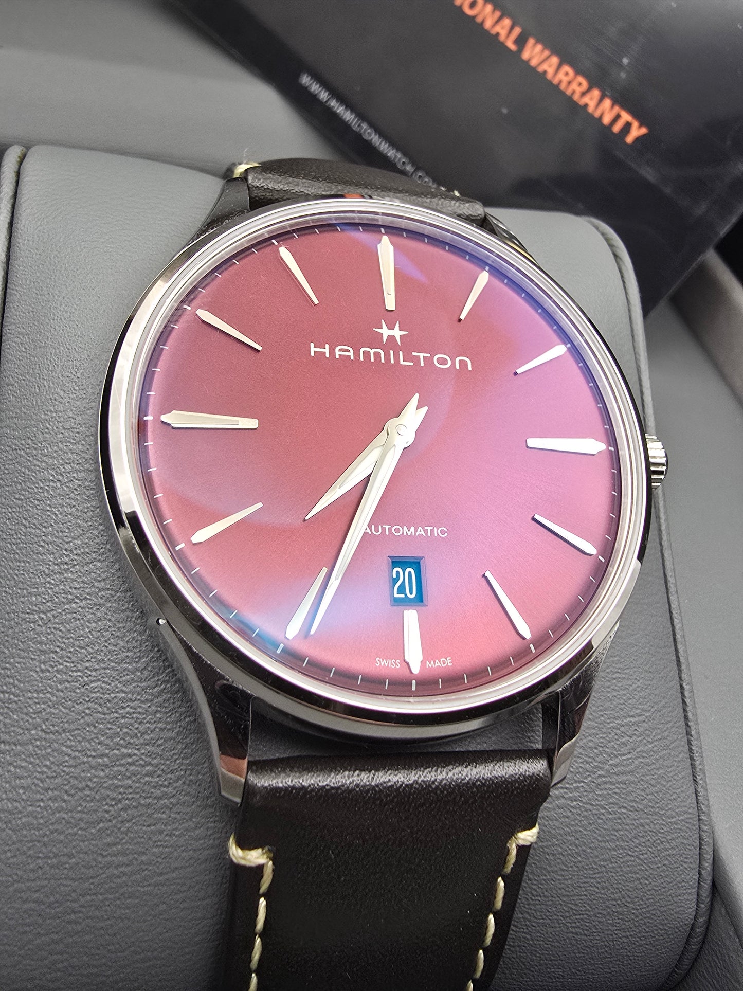 Hamilton Jazzmaster Thinline Burgundy 40mm full set ETA2892