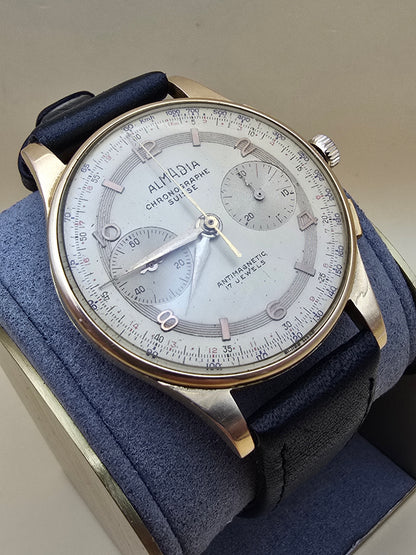 Cronographe Suisse 18K Almadia vintage 1940-1950